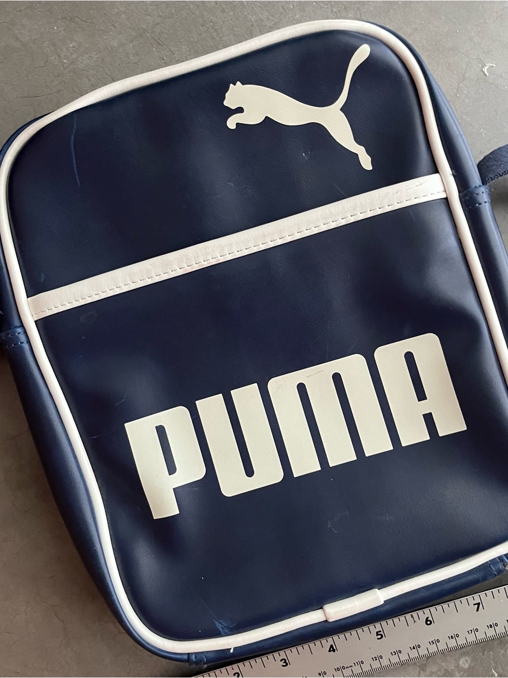 Vintage Puma Navy and White Crossbody Shoulder Bag